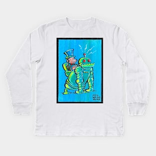 Inventor Ape and Robot 032 Kids Long Sleeve T-Shirt